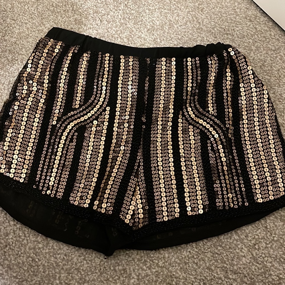 Black And Gold Sequin Drawstring Shorts - image 2